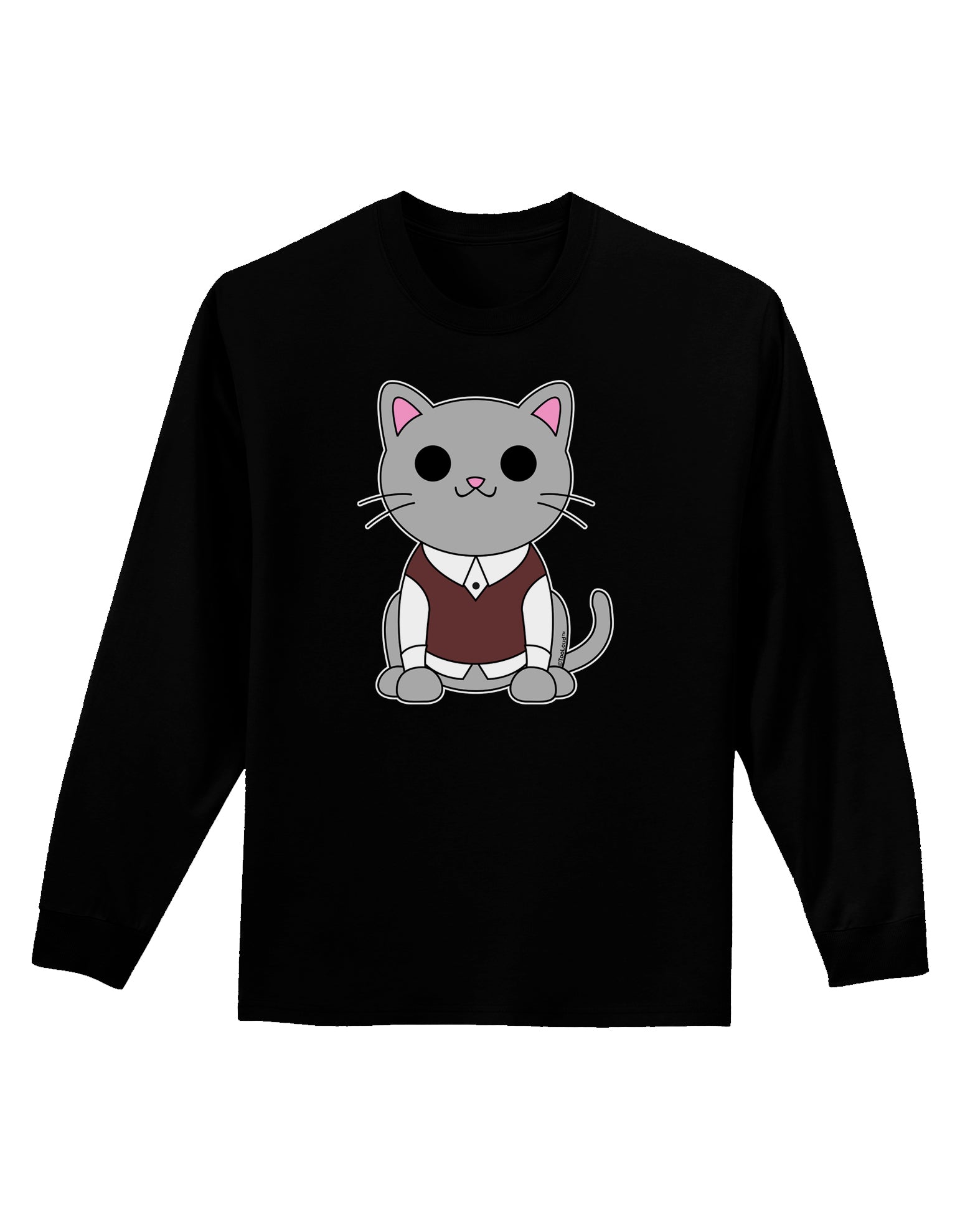 Cute Sweater Vest Cat Design Adult Long Sleeve Dark T-Shirt by TooLoud-TooLoud-Black-Small-Davson Sales