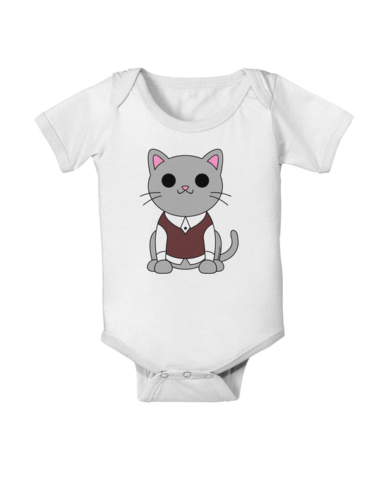 Cute Sweater Vest Cat Design Baby Romper Bodysuit by TooLoud-Baby Romper-TooLoud-White-06-Months-Davson Sales