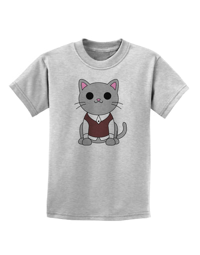 Cute Sweater Vest Cat Design Childrens T-Shirt by TooLoud-Childrens T-Shirt-TooLoud-AshGray-X-Small-Davson Sales