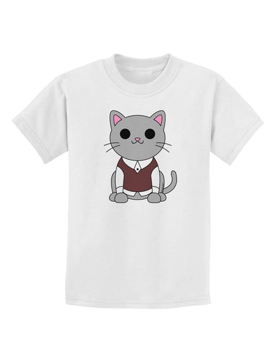 Cute Sweater Vest Cat Design Childrens T-Shirt by TooLoud-Childrens T-Shirt-TooLoud-White-X-Small-Davson Sales