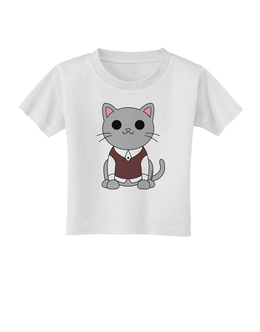 Cute Sweater Vest Cat Design Toddler T-Shirt by TooLoud-Toddler T-Shirt-TooLoud-White-2T-Davson Sales