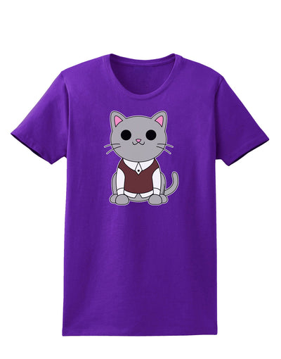 Cute Sweater Vest Cat Design Womens Dark T-Shirt by TooLoud-Womens T-Shirt-TooLoud-Purple-X-Small-Davson Sales