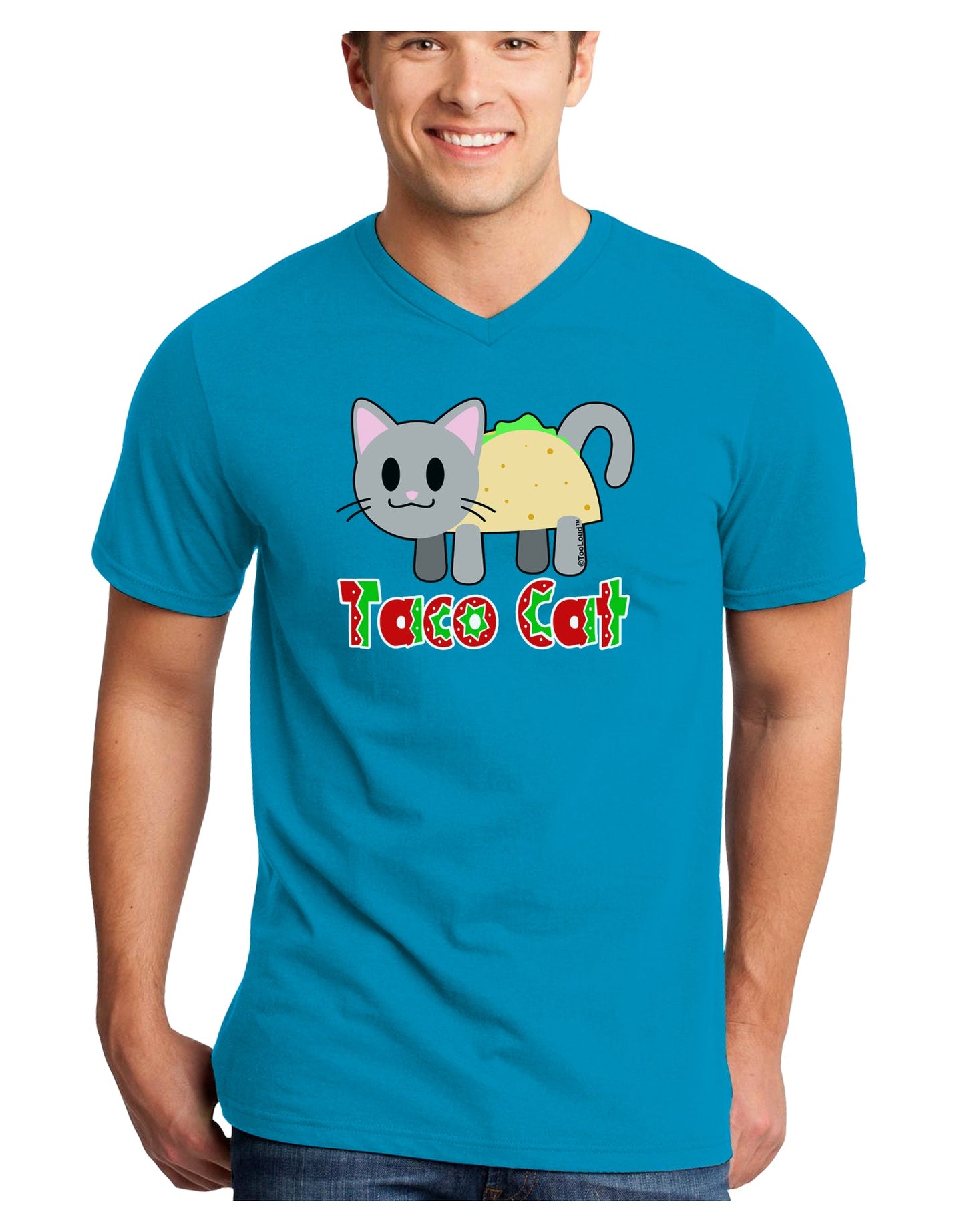 Cute Taco Cat Design Text Adult Dark V-Neck T-Shirt by TooLoud-Mens V-Neck T-Shirt-TooLoud-Turquoise-Small-Davson Sales