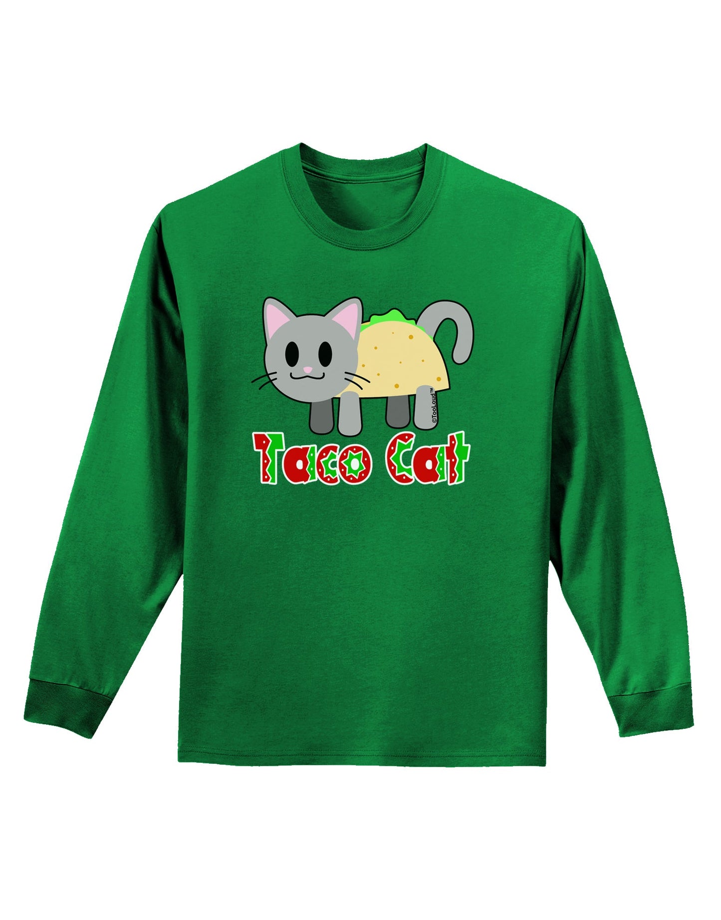 Cute Taco Cat Design Text Adult Long Sleeve Dark T-Shirt by TooLoud-TooLoud-Kelly-Green-Small-Davson Sales