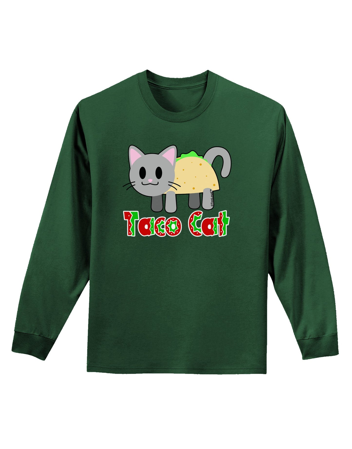 Cute Taco Cat Design Text Adult Long Sleeve Dark T-Shirt by TooLoud-TooLoud-Dark-Green-Small-Davson Sales
