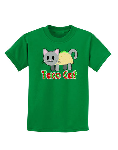 Cute Taco Cat Design Text Childrens Dark T-Shirt by TooLoud-Childrens T-Shirt-TooLoud-Kelly-Green-X-Small-Davson Sales