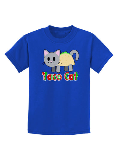 Cute Taco Cat Design Text Childrens Dark T-Shirt by TooLoud-Childrens T-Shirt-TooLoud-Royal-Blue-X-Small-Davson Sales