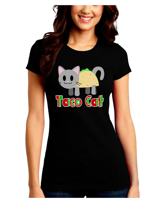 Cute Taco Cat Design Text Juniors Crew Dark T-Shirt by TooLoud-T-Shirts Juniors Tops-TooLoud-Black-Juniors Fitted Small-Davson Sales