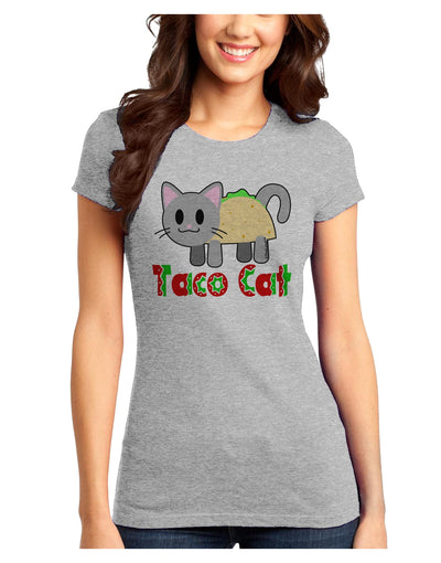 Cute Taco Cat Design Text Juniors T-Shirt by TooLoud-Womens Juniors T-Shirt-TooLoud-Ash-Gray-Juniors Fitted X-Small-Davson Sales