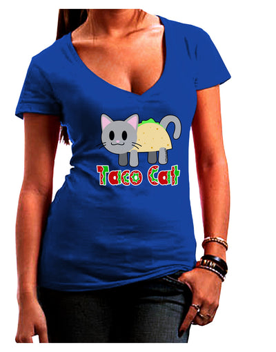 Cute Taco Cat Design Text Juniors V-Neck Dark T-Shirt by TooLoud-Womens V-Neck T-Shirts-TooLoud-Royal-Blue-Juniors Fitted Small-Davson Sales