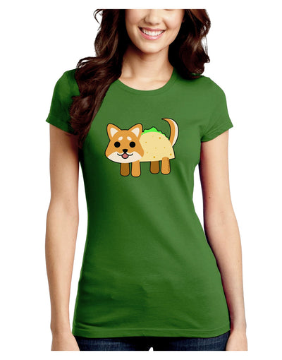 Cute Taco Dog Juniors Petite Crew Dark T-Shirt-T-Shirts Juniors Tops-TooLoud-Kiwi-Green-Juniors Fitted Small-Davson Sales