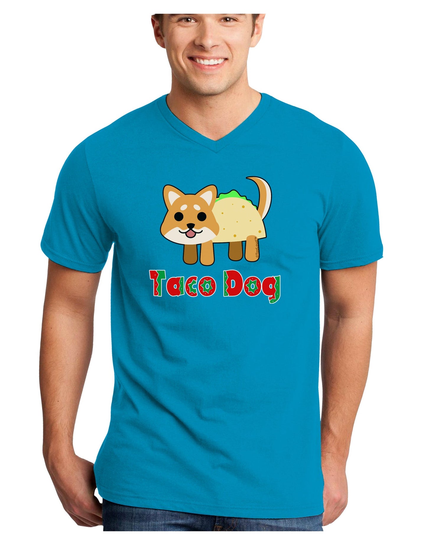 Cute Taco Dog Text Adult Dark V-Neck T-Shirt-TooLoud-Turquoise-Small-Davson Sales