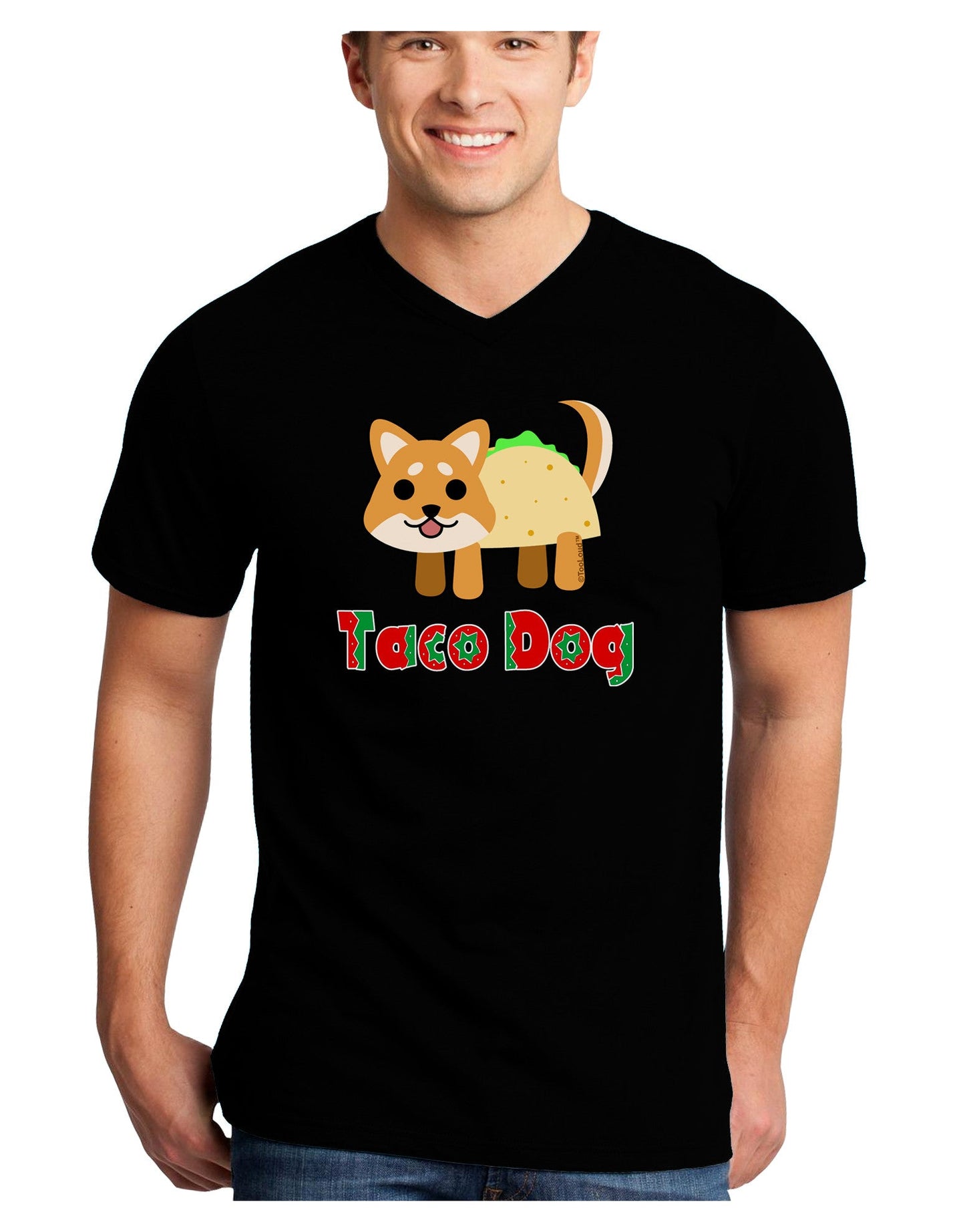 Cute Taco Dog Text Adult Dark V-Neck T-Shirt-TooLoud-Black-Small-Davson Sales