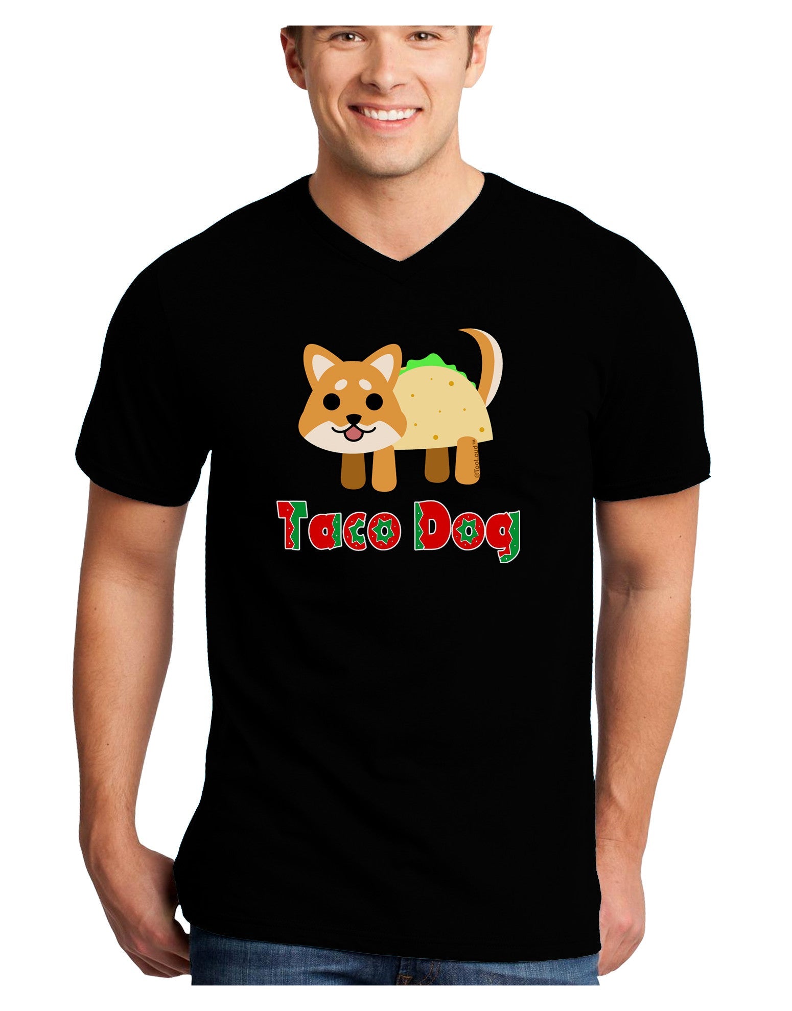 Cute Taco Dog Text Adult Dark V-Neck T-Shirt-TooLoud-Black-Small-Davson Sales