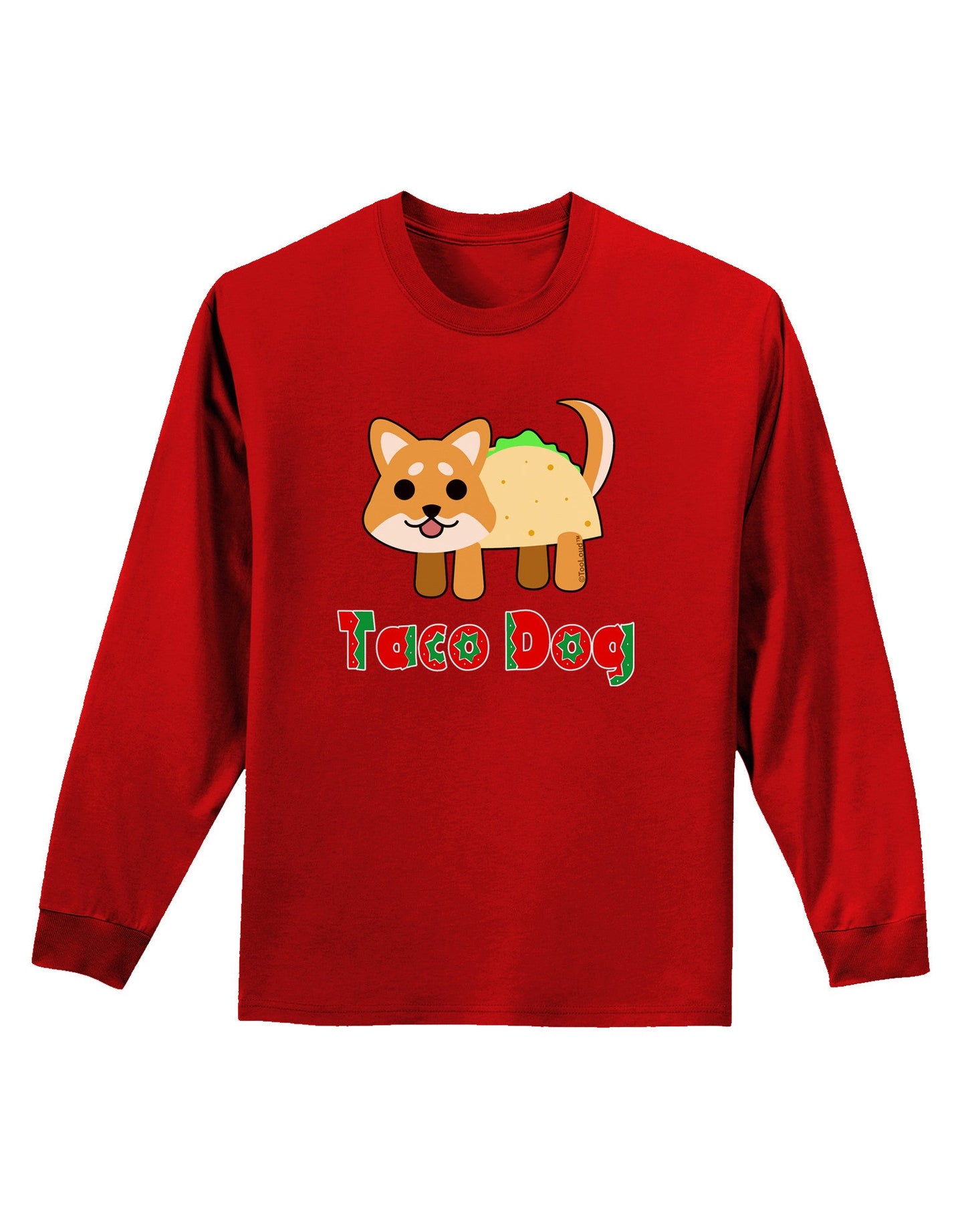 Cute Taco Dog Text Adult Long Sleeve Dark T-Shirt-TooLoud-Red-Small-Davson Sales
