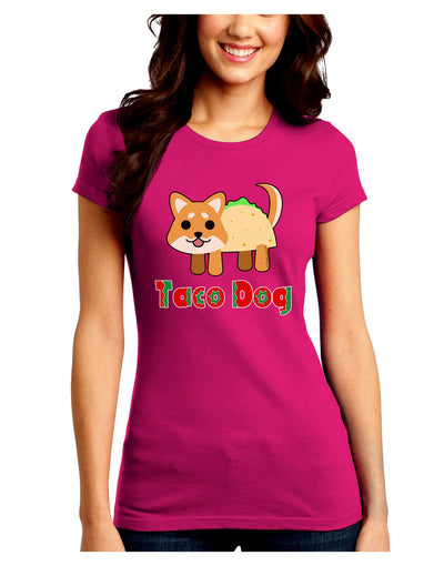 Cute Taco Dog Text Juniors Petite Crew Dark T-Shirt-T-Shirts Juniors Tops-TooLoud-Hot-Pink-Juniors Fitted Small-Davson Sales