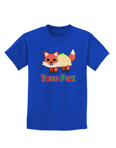 Cute Taco Fox Text Childrens Dark T-Shirt-Childrens T-Shirt-TooLoud-Royal-Blue-X-Small-Davson Sales