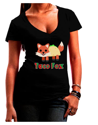 Cute Taco Fox Text Womens V-Neck Dark T-Shirt-Womens V-Neck T-Shirts-TooLoud-Black-Juniors Fitted Small-Davson Sales