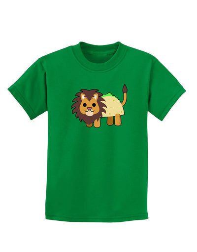 Cute Taco Lion Childrens Dark T-Shirt-Childrens T-Shirt-TooLoud-Kelly-Green-X-Small-Davson Sales