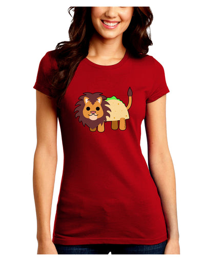 Cute Taco Lion Juniors Petite Crew Dark T-Shirt-T-Shirts Juniors Tops-TooLoud-Red-Juniors Fitted Small-Davson Sales