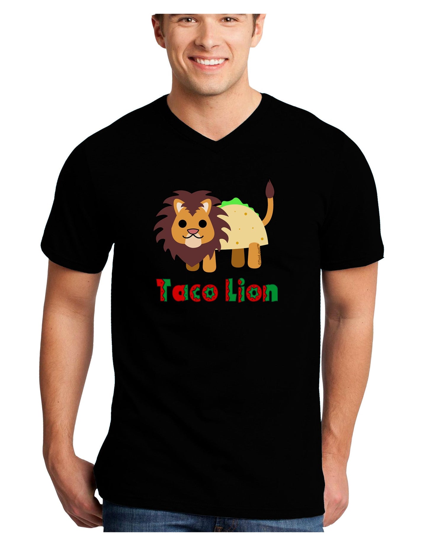 Cute Taco Lion Text Adult Dark V-Neck T-Shirt-TooLoud-Black-Small-Davson Sales