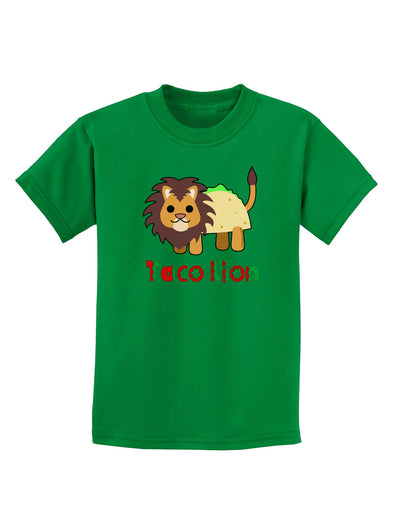 Cute Taco Lion Text Childrens Dark T-Shirt-Childrens T-Shirt-TooLoud-Kelly-Green-X-Small-Davson Sales