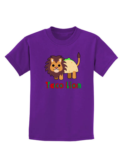 Cute Taco Lion Text Childrens Dark T-Shirt-Childrens T-Shirt-TooLoud-Purple-X-Small-Davson Sales