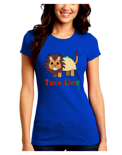 Cute Taco Lion Text Juniors Petite Crew Dark T-Shirt-T-Shirts Juniors Tops-TooLoud-Royal-Blue-Juniors Fitted Small-Davson Sales