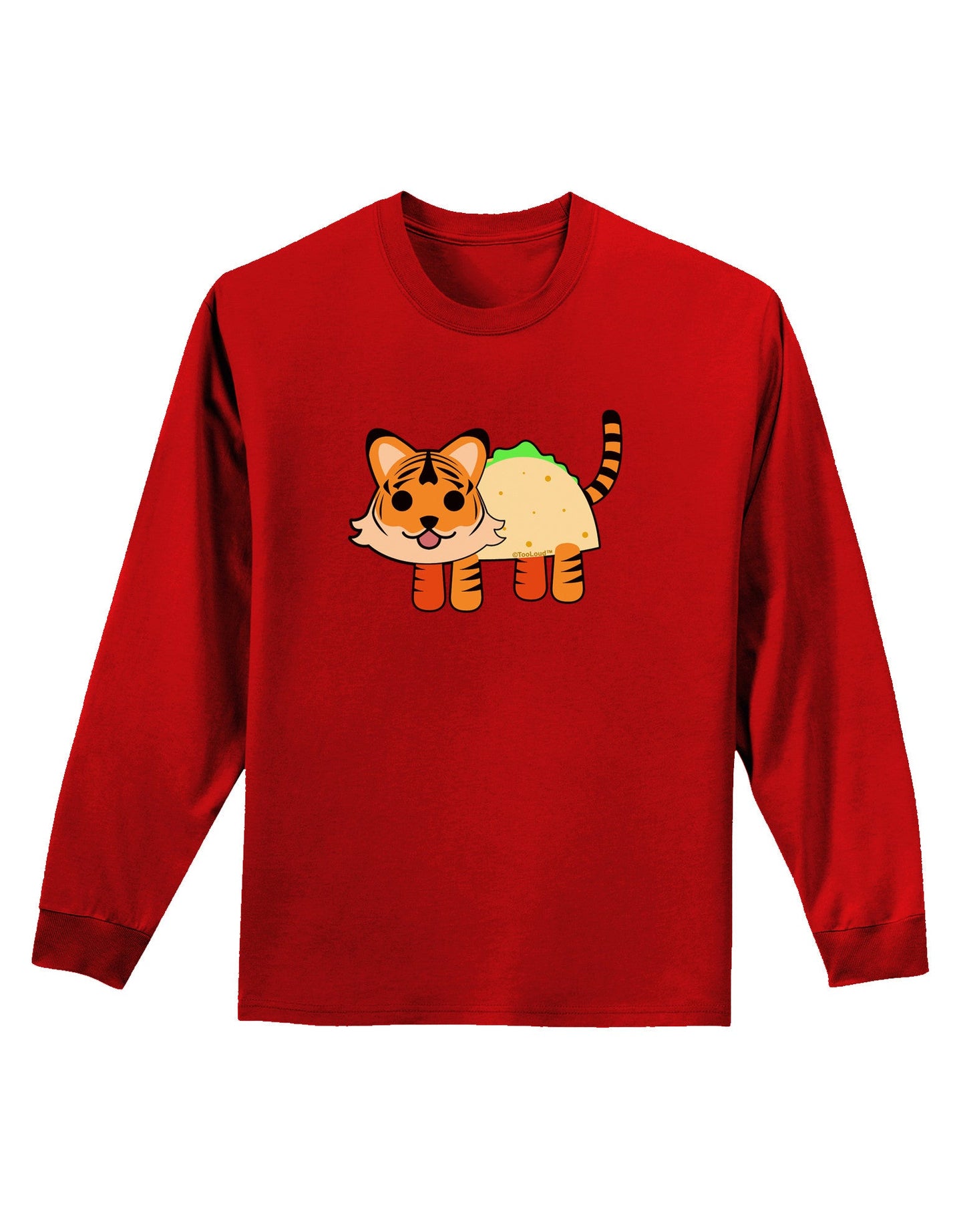 Cute Taco Tiger Adult Long Sleeve Dark T-Shirt-TooLoud-Red-Small-Davson Sales