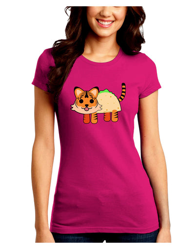 Cute Taco Tiger Juniors Petite Crew Dark T-Shirt-T-Shirts Juniors Tops-TooLoud-Hot-Pink-Juniors Fitted Small-Davson Sales