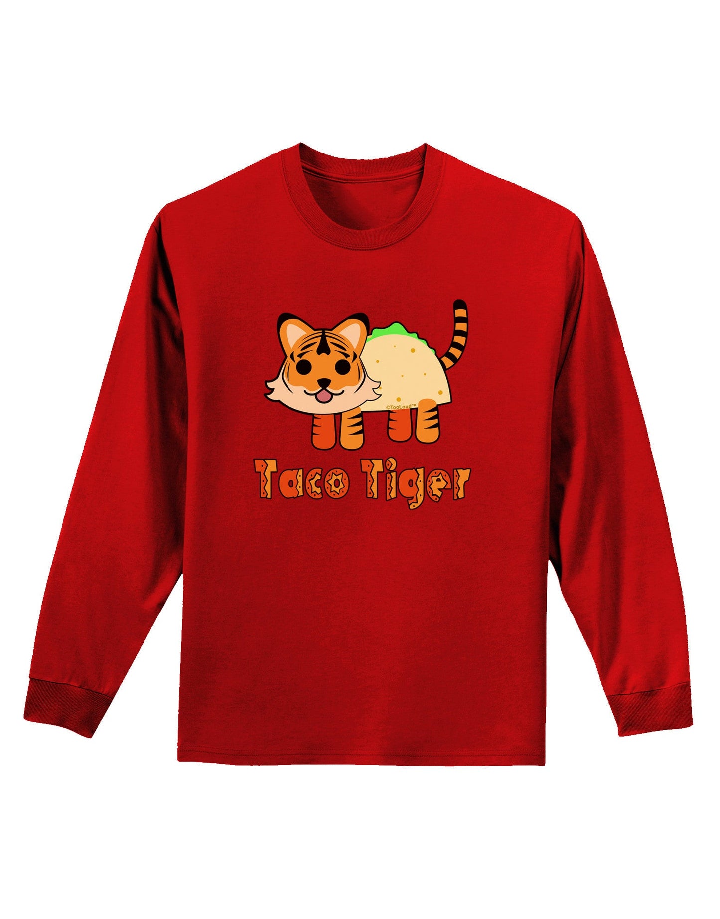 Cute Taco Tiger Text Adult Long Sleeve Dark T-Shirt-TooLoud-Red-Small-Davson Sales