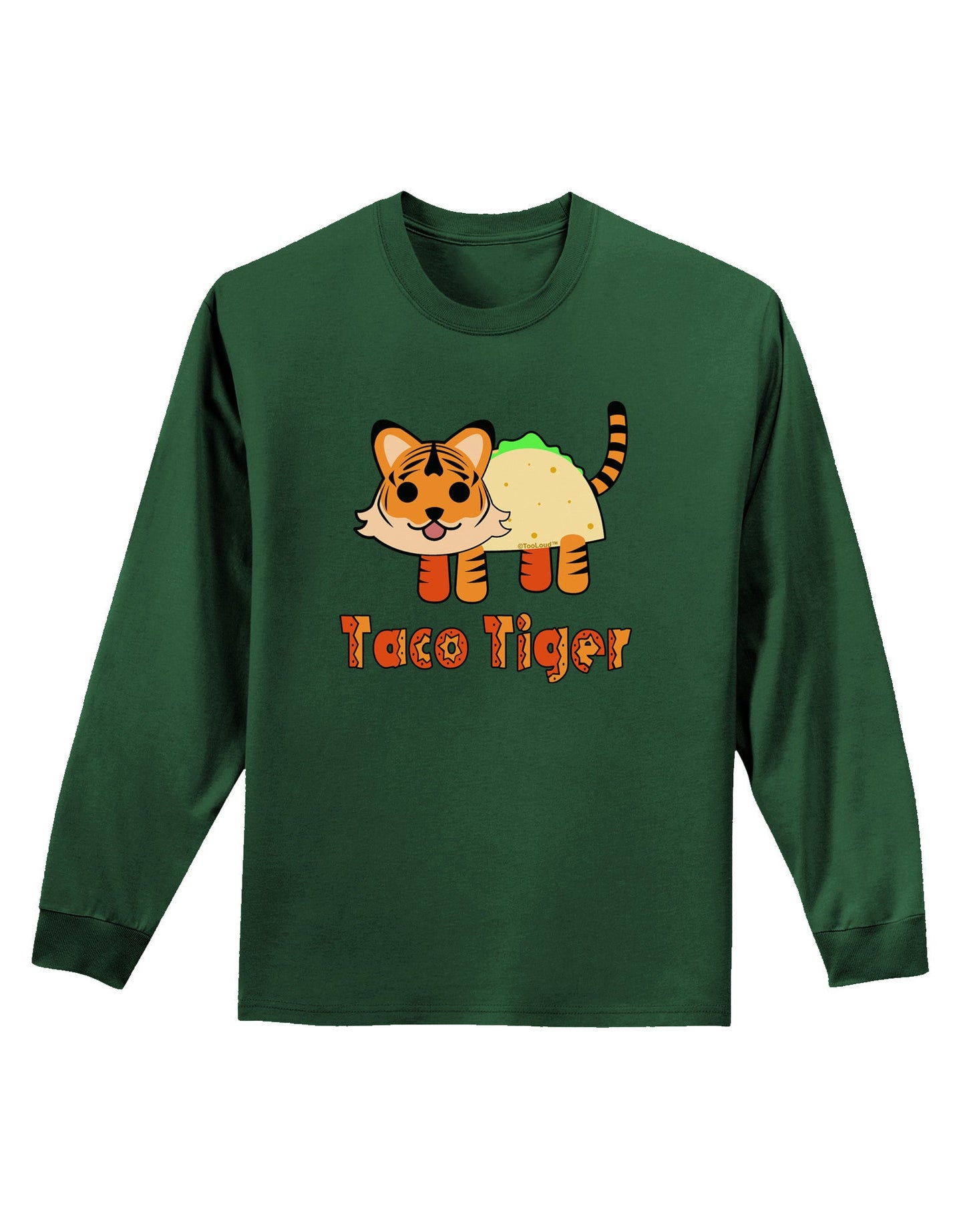 Cute Taco Tiger Text Adult Long Sleeve Dark T-Shirt-TooLoud-Dark-Green-Small-Davson Sales