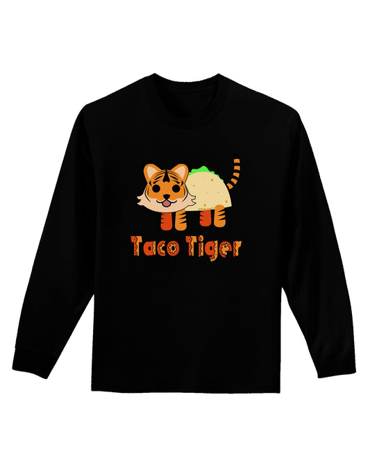Cute Taco Tiger Text Adult Long Sleeve Dark T-Shirt-TooLoud-Black-Small-Davson Sales