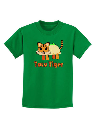 Cute Taco Tiger Text Childrens Dark T-Shirt-Childrens T-Shirt-TooLoud-Kelly-Green-X-Small-Davson Sales