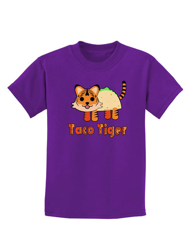 Cute Taco Tiger Text Childrens Dark T-Shirt-Childrens T-Shirt-TooLoud-Purple-X-Small-Davson Sales