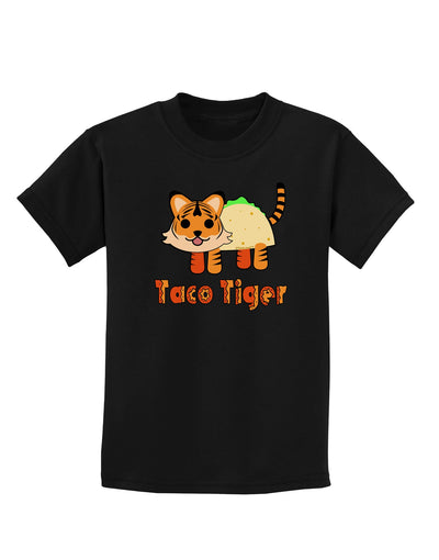 Cute Taco Tiger Text Childrens Dark T-Shirt-Childrens T-Shirt-TooLoud-Black-X-Small-Davson Sales