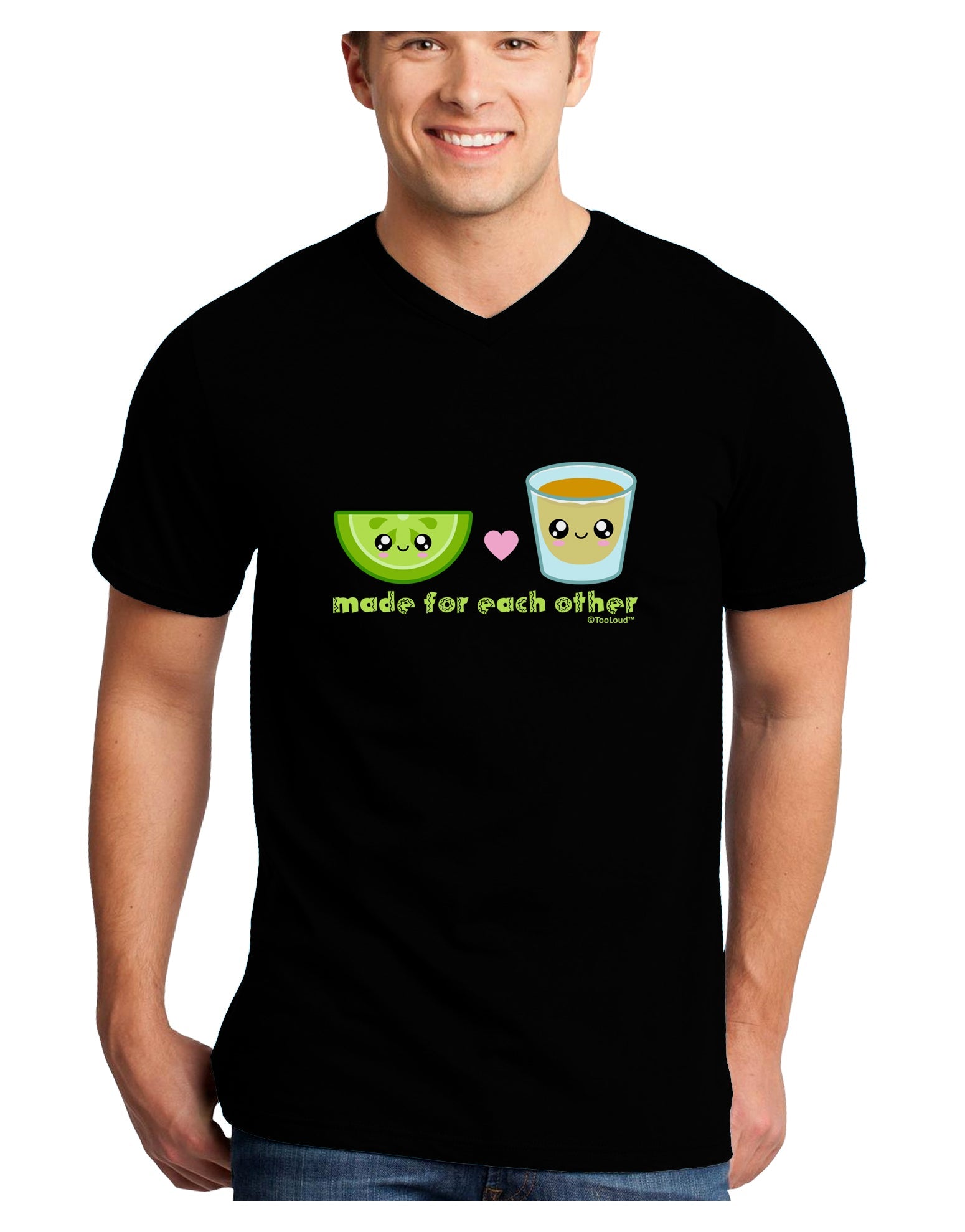 Cute Tequila Shot and Lime - Made For Each Other Adult Dark V-Neck T-Shirt by TooLoud-Mens V-Neck T-Shirt-TooLoud-Black-Small-Davson Sales