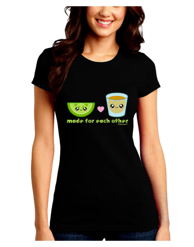 Cute Tequila Shot and Lime - Made For Each Other Juniors Crew Dark T-Shirt by TooLoud-T-Shirts Juniors Tops-TooLoud-Black-Juniors Fitted Small-Davson Sales