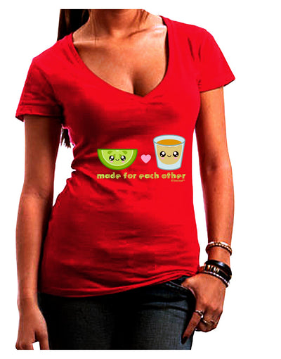 Cute Tequila Shot and Lime - Made For Each Other Juniors V-Neck Dark T-Shirt by TooLoud-Womens V-Neck T-Shirts-TooLoud-Red-Juniors Fitted Small-Davson Sales