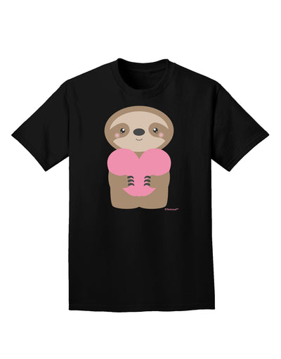 Cute Valentine Sloth Holding Heart Adult Dark T-Shirt by TooLoud-Mens T-Shirt-TooLoud-Black-Small-Davson Sales