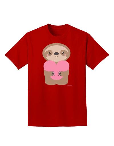 Cute Valentine Sloth Holding Heart Adult Dark T-Shirt by TooLoud-Mens T-Shirt-TooLoud-Red-Small-Davson Sales