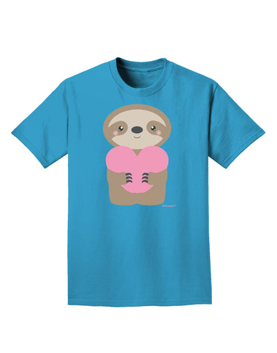 Cute Valentine Sloth Holding Heart Adult Dark T-Shirt by TooLoud-Mens T-Shirt-TooLoud-Turquoise-Small-Davson Sales