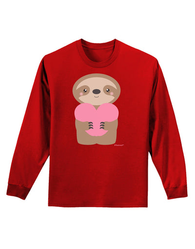 Cute Valentine Sloth Holding Heart Adult Long Sleeve Dark T-Shirt by TooLoud-TooLoud-Red-Small-Davson Sales