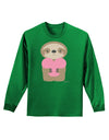 Cute Valentine Sloth Holding Heart Adult Long Sleeve Dark T-Shirt by TooLoud-TooLoud-Kelly-Green-Small-Davson Sales