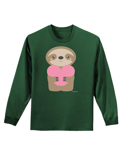 Cute Valentine Sloth Holding Heart Adult Long Sleeve Dark T-Shirt by TooLoud-TooLoud-Dark-Green-Small-Davson Sales