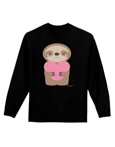 Cute Valentine Sloth Holding Heart Adult Long Sleeve Dark T-Shirt by TooLoud-TooLoud-Black-Small-Davson Sales