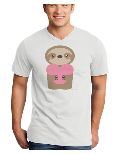 Cute Valentine Sloth Holding Heart Adult V-Neck T-shirt by TooLoud-Mens V-Neck T-Shirt-TooLoud-White-Small-Davson Sales