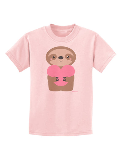 Cute Valentine Sloth Holding Heart Childrens T-Shirt by TooLoud-Childrens T-Shirt-TooLoud-PalePink-X-Small-Davson Sales