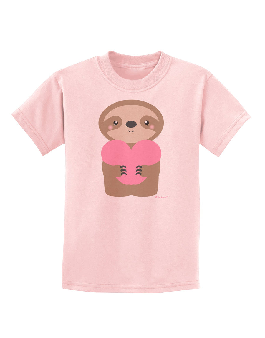 Cute Valentine Sloth Holding Heart Childrens T-Shirt by TooLoud