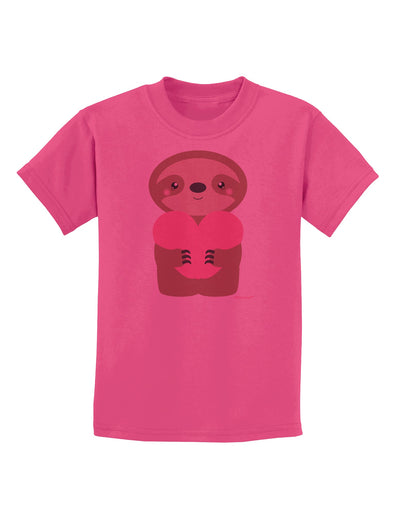 Cute Valentine Sloth Holding Heart Childrens T-Shirt by TooLoud-Childrens T-Shirt-TooLoud-Sangria-X-Small-Davson Sales